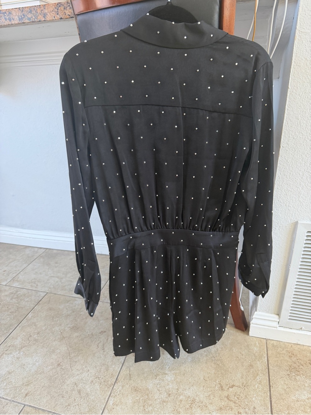Michael Kors Black Long-Sleeve Polka Dot Romper - Picture 2 of 3